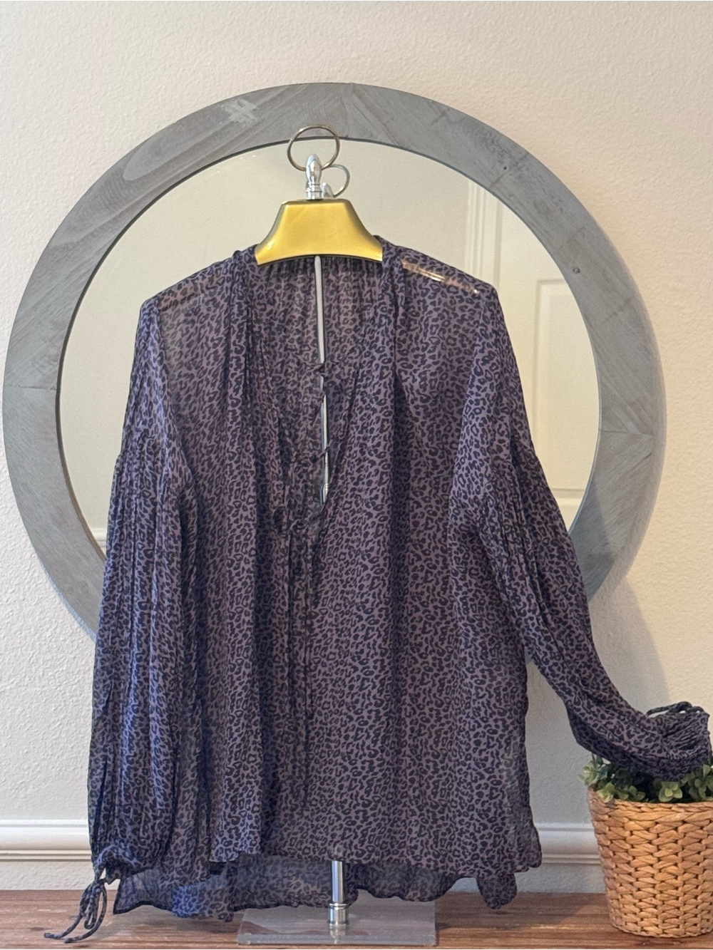 Replay Purple Leopard-Print Long-Sleeve Blouse